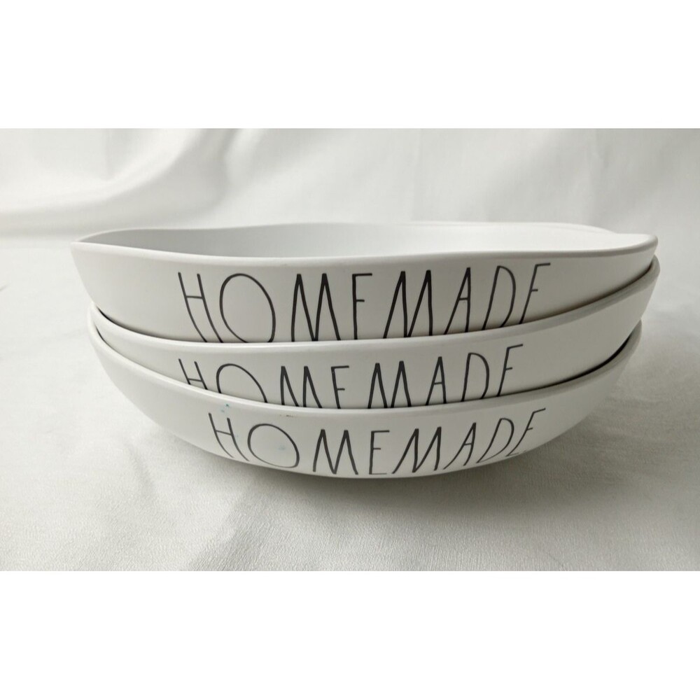 Rae Dunn HOMEMADE White Melamine 9'' Pasta Salad Bowls Set of 3